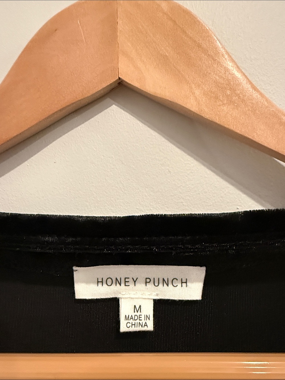 Honey Punch Black Crushed Velvet V-Neck Short Sleeve Top with Mock Neck - Picture 2 of 6
